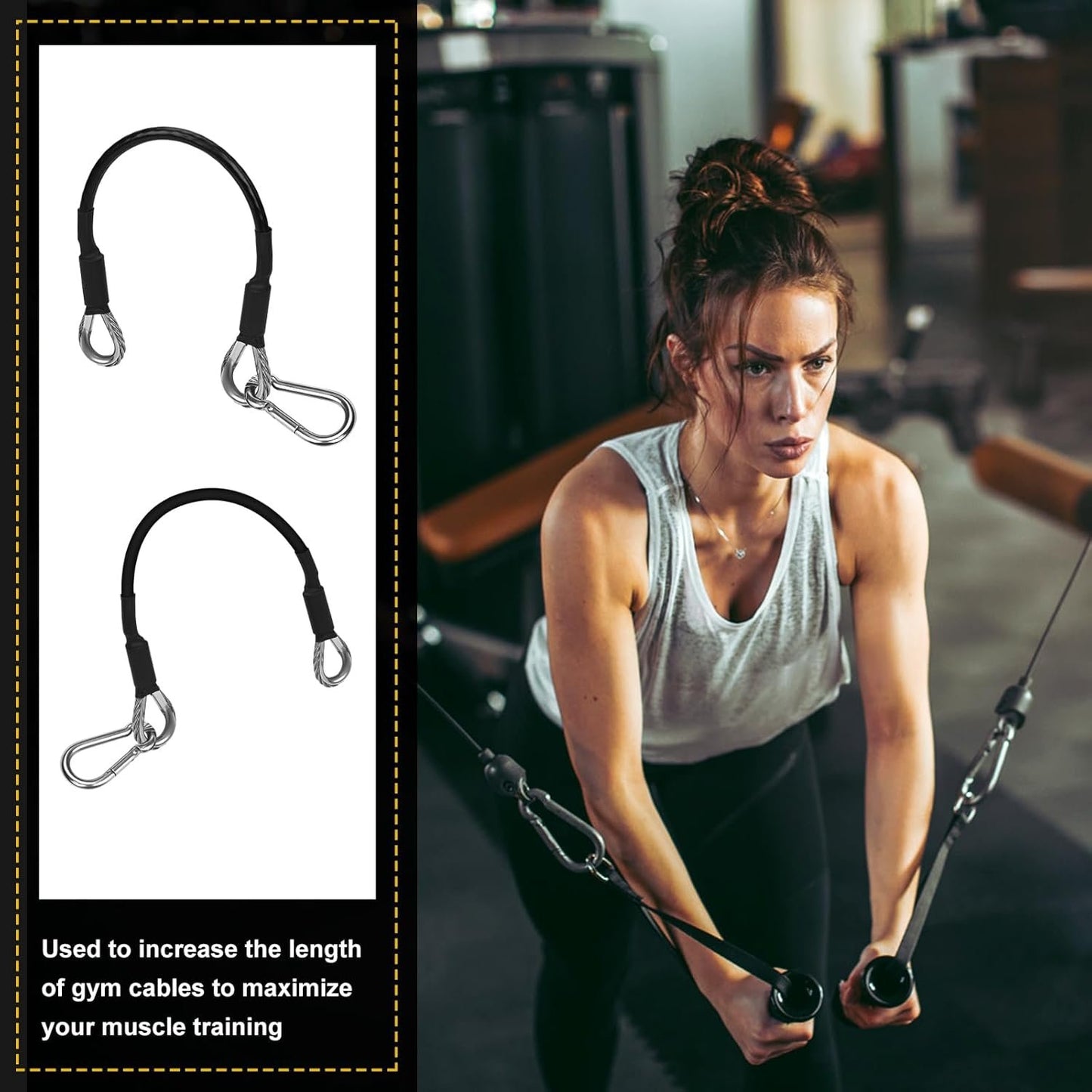 4pcs 10" Gym Extension Cable with Carabiner, Fitness Extension Cable Replacement Compatible with Bowflex Home Gym Machine Accessories for Leg Extension, LAT/Tricep Pull Down