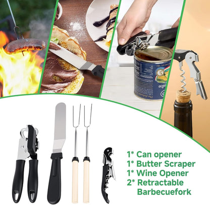 Camping Kitchen Accessories 27Pcs, Camping Kitchen Tools with Storage Bag, Outdoor Gadgets, Portable Camping RV Kitchen Set for Travel, Picnic, Camper, Party