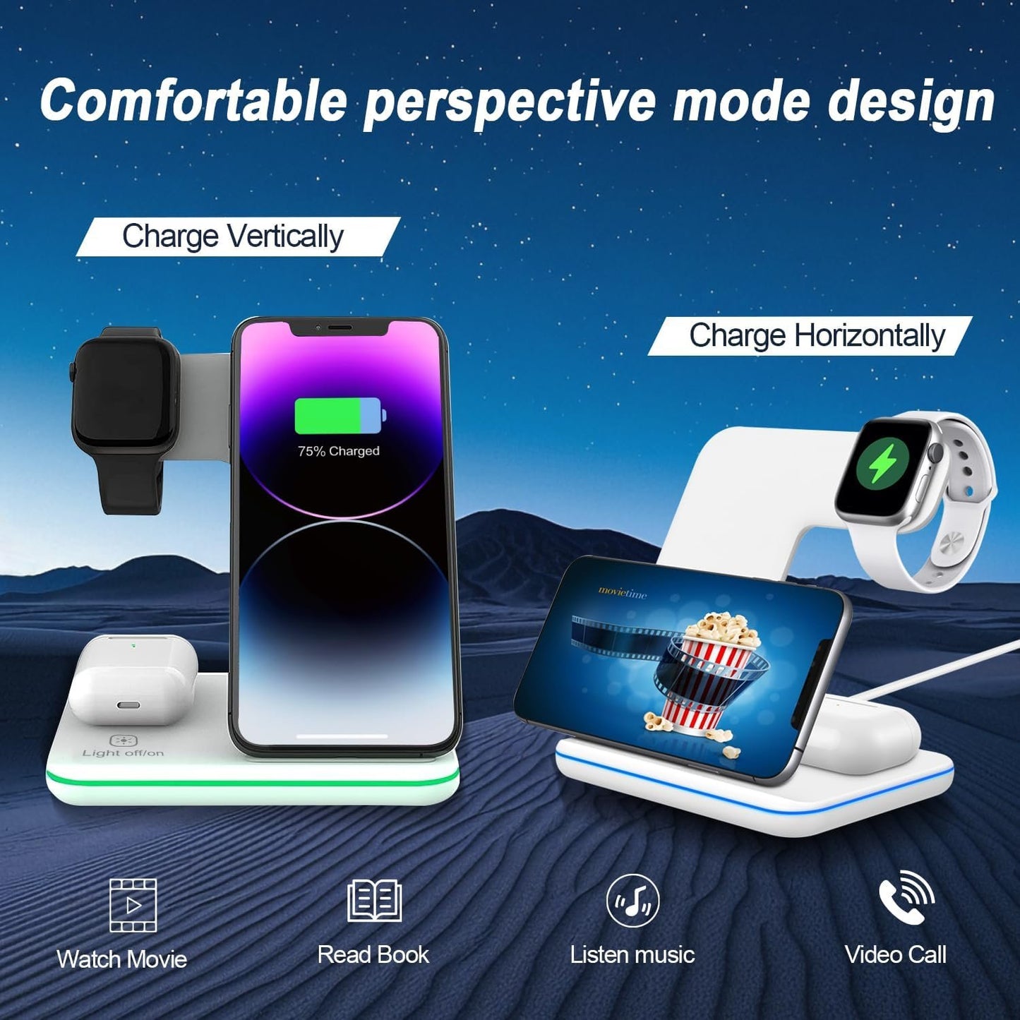 Trusted Quality, 3-in-1 Wireless Charging Station | 15W Fast Wireless Charger for Apple Devices | Compatible with iPhone 16/15/14, AirPods & Apple Watch | Stand for Multiple Devices.