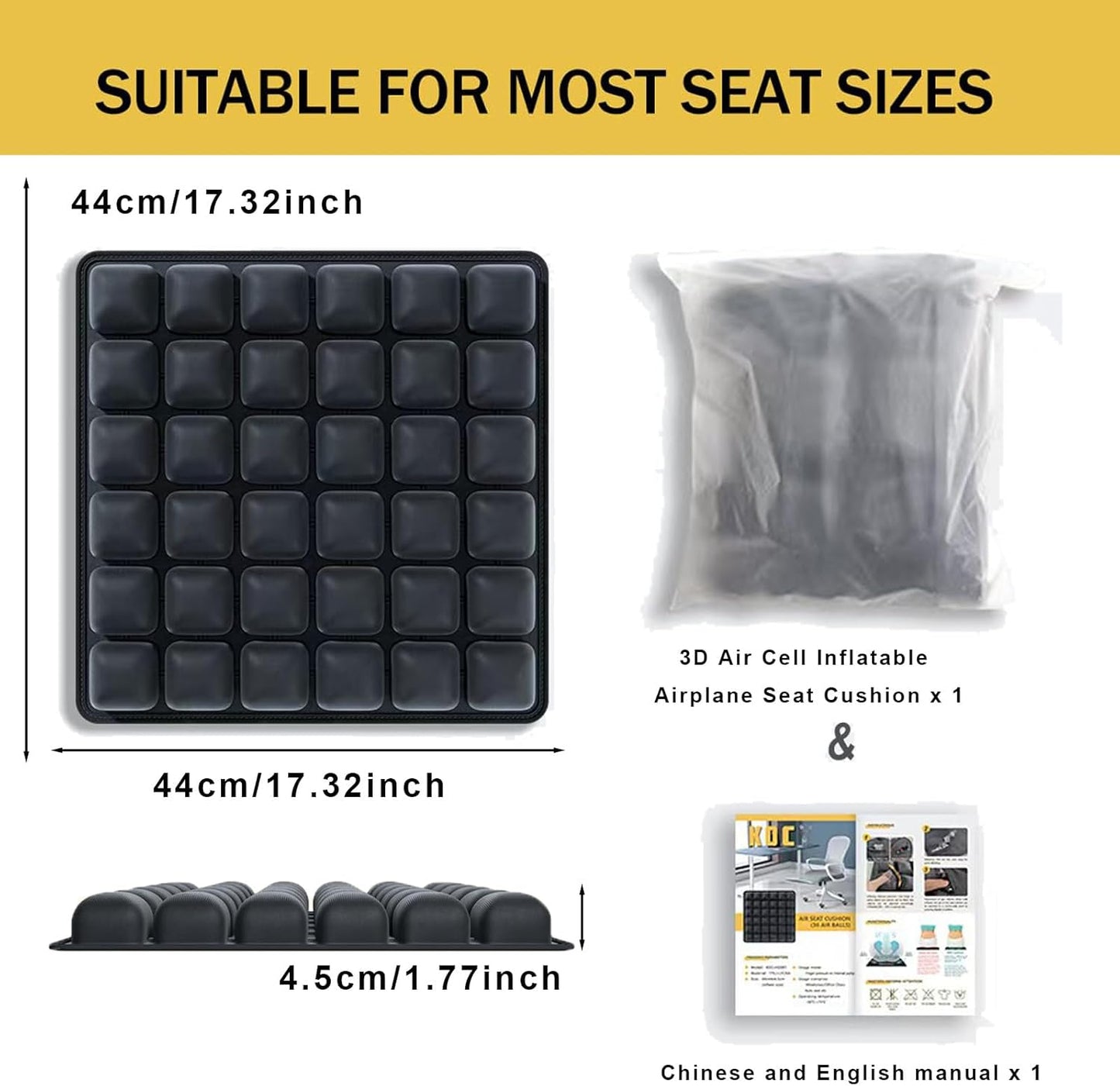 Travel Cushion,Portable Travel Cushion,3D Air Cell Seat Cushion,with 36 Air Bags,for Pressure Relief,Tailbone Protection,Suitable for Airplanes,Wheelchairs,Car Sets,Office Chairs