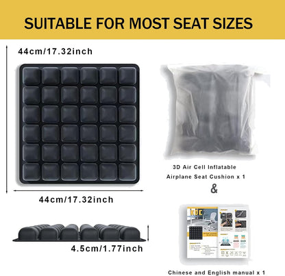 Travel Cushion,Portable Travel Cushion,3D Air Cell Seat Cushion,with 36 Air Bags,for Pressure Relief,Tailbone Protection,Suitable for Airplanes,Wheelchairs,Car Sets,Office Chairs