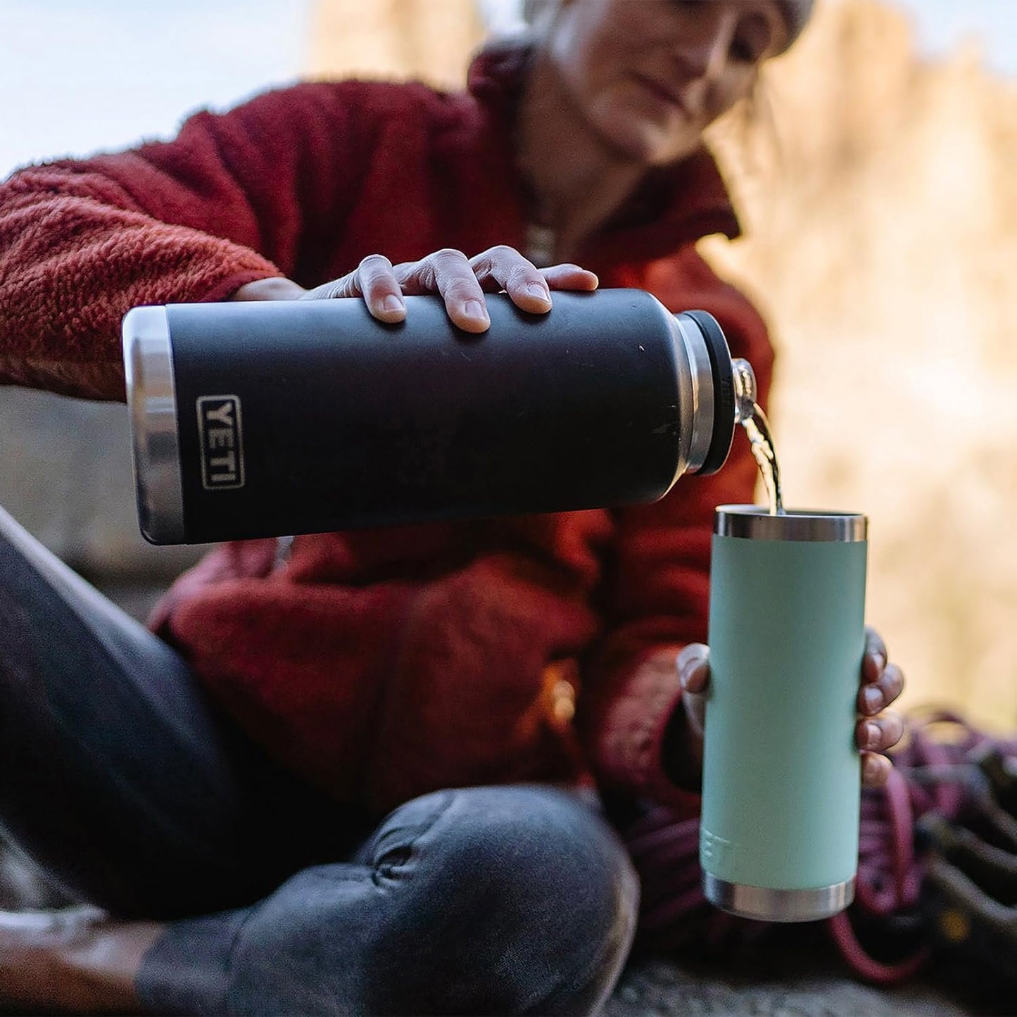 YETI Rambler 46 oz Bottle, Vacuum Insulated, Stainless Steel with Chug Cap, Big Sky Blue