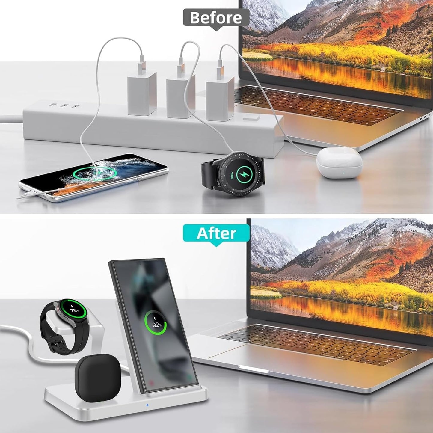3 in 1 Wireless Charger for Samsung Wireless Charging Station Compatible with Samsung Galaxy S25/S24/S23/S22/S21/S20,Note 20/10,Galaxy Watch Ultra/7/6/5/4/3/Active,Galaxy Buds Series