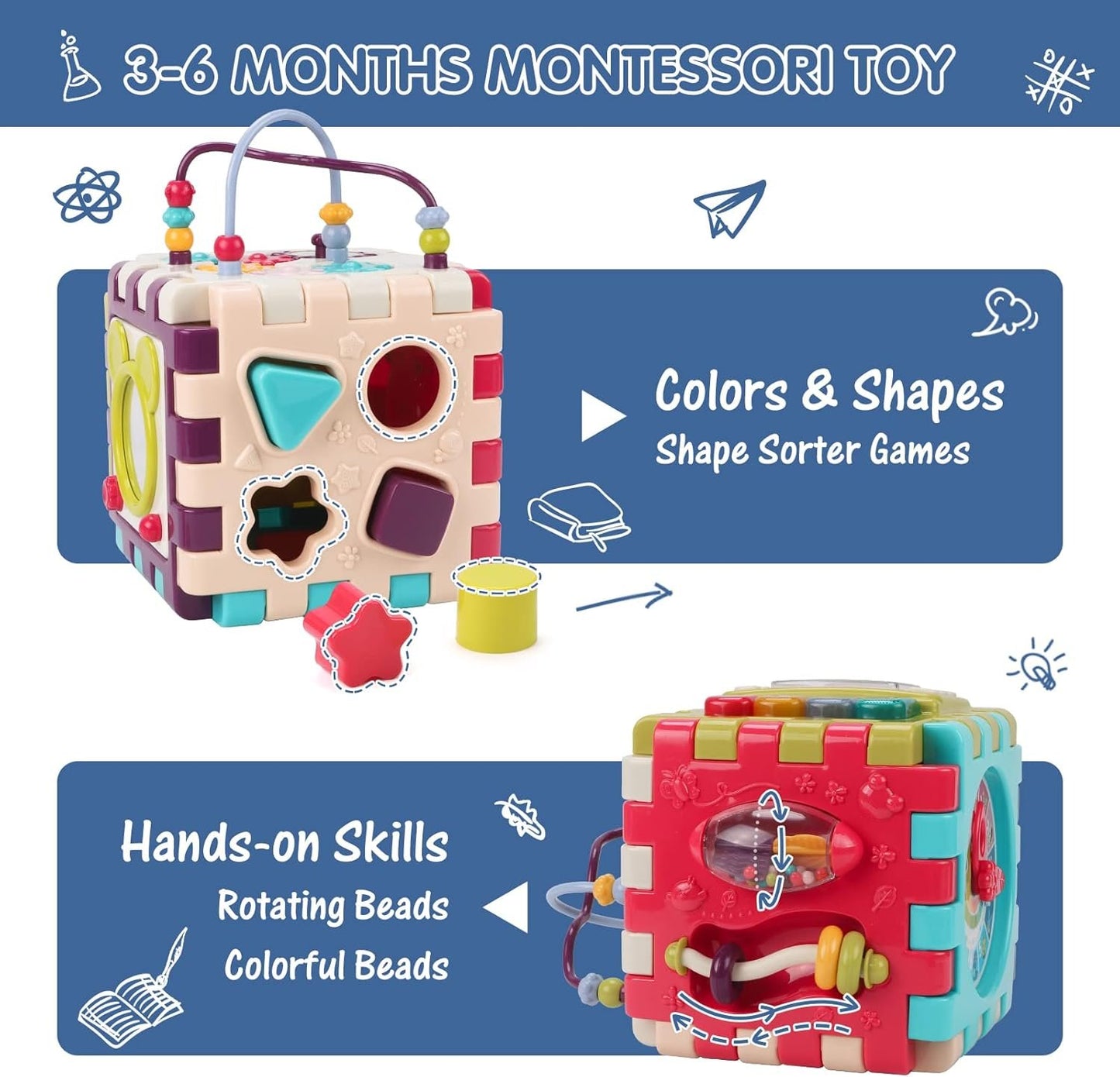 Qizebaby Baby Toys 12 to 18 Months 11-in-1 Activity Cube,Busy Learning Baby Musical Toy with Shape Sorter Toysï¼ŒKid Montessori Gifts for Toddler Boys Girls 1 2 3 Years Olds