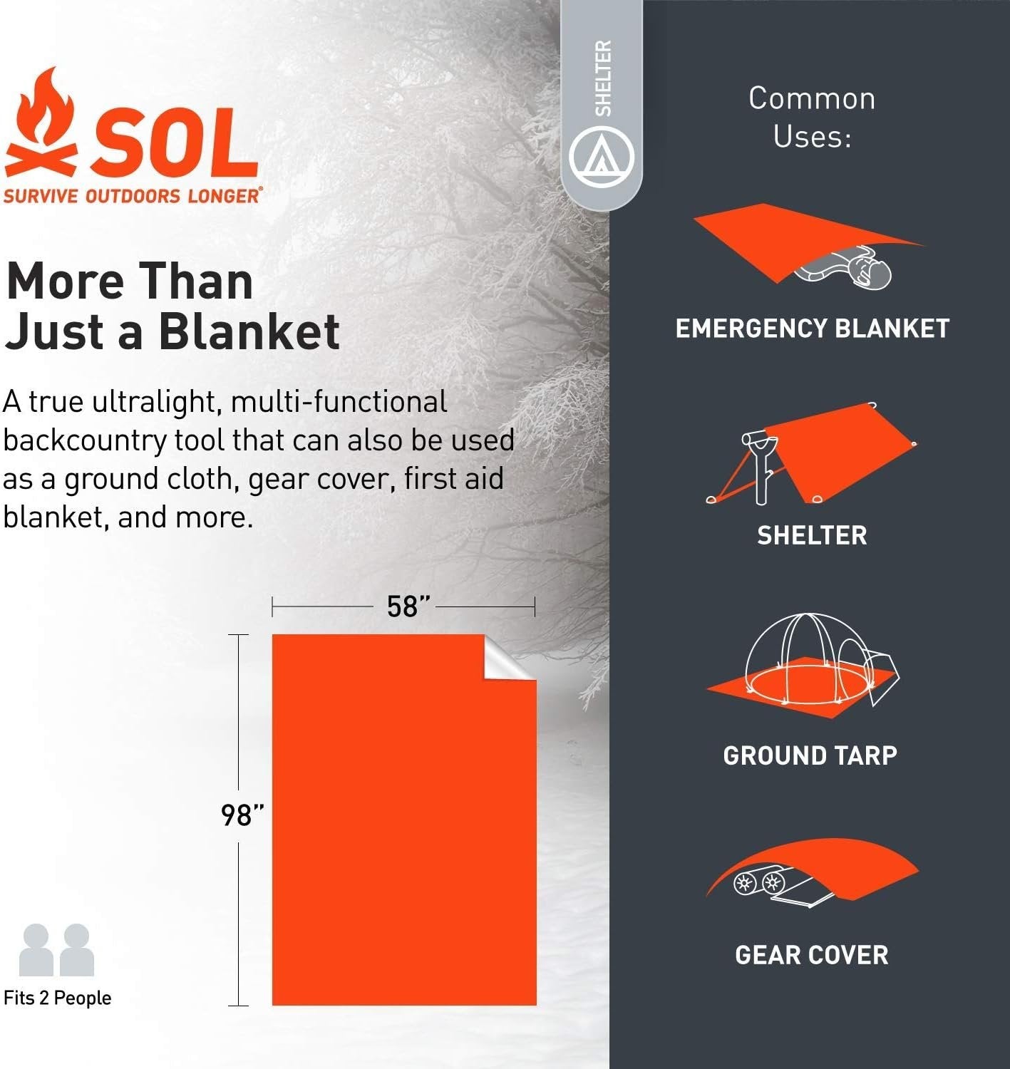 S.O.L. Survive Outdoors Longer 90 Percent Heat Reflective Survival Blanket