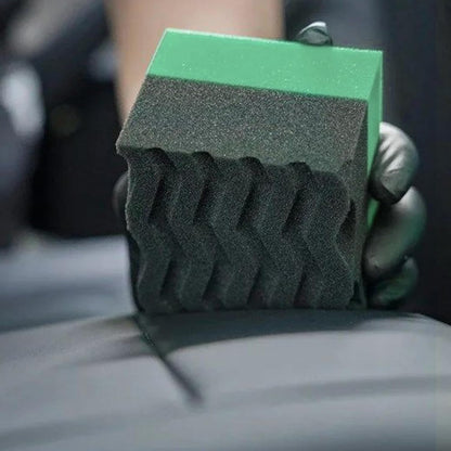 Tire Shine Sponge, Car Detailing Applicator, Wheel Cleaning Pad 3.74 x 3.35 x 2.56 Inches, Ergonomic Reusable Foam, Wave Design Grip, Paint Safe, Ideal for RV Truck Auto Coating