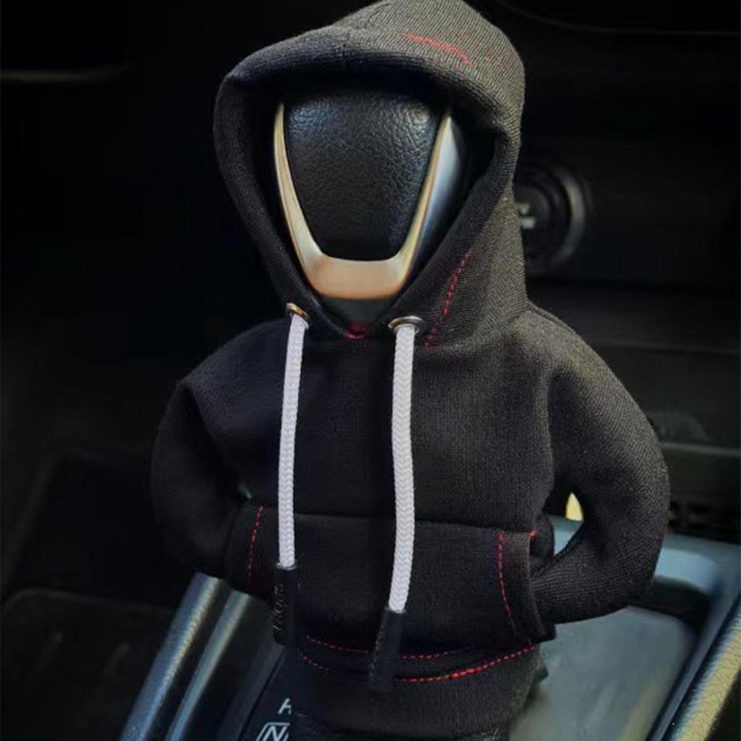 Hoodie Car Gear Shift Cover, 2 pcs Funny Shift Knob Hoodie Cover for Car, Automotive Interior Decoration Accessories for Most Vehicles Red+Black