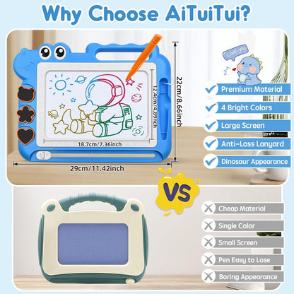 Magnetic Drawing Board Toddler Toys Gift for 2 3 Year Old Girls Boys, Sketch Writing Doodle Pad Age 2-4 Travel Games, Educational Learning Kids Toys for Toddlers Birthday (Blue)