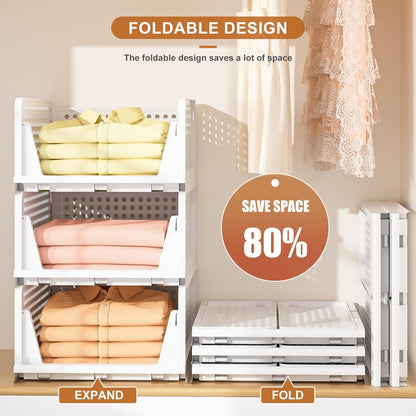 Neprock 4 Pack Stackable Storage Bins, Closet Organizers Plastic Storage Drawers Stackable Drawers, Wardrobe Closet Organizers and Storage for Clothes, Bedroom, Kitchen, Office, Bathroom(4L)