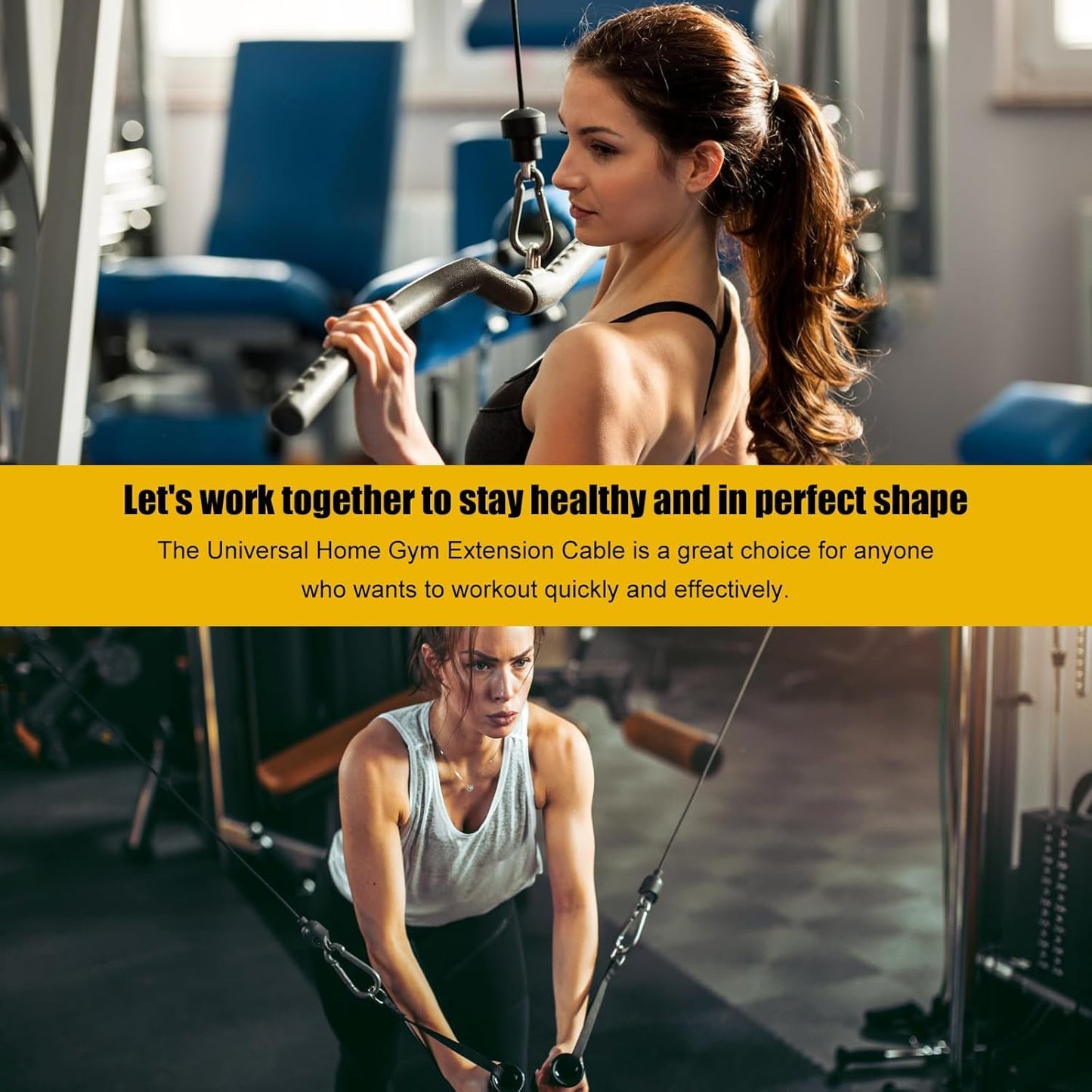 2pcs 10" Gym Extension Cable, Fitness Extension Rope Compatible with Bowflex, Home Gym Machine Accessories Replacement with Carabiner, for Leg Extension, LAT/Tricep Pull Down (1 Pair)