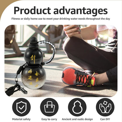 Gourd Water Bottle, 28oz Large Gourd Style Tritan Water Bottle, Drinking Gourd Bottle Gourd Drinking Cup Jug w Strap Waist Rope Cup Brush Charm DIY Sticker, Leak Proof Screw Top Sports Water Bottle