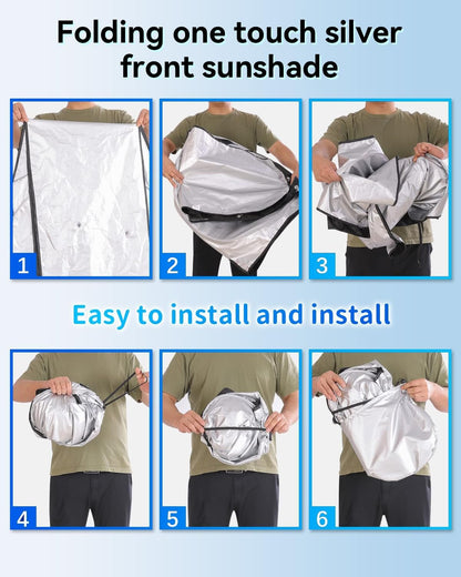Car Windshield Sun Shade- Motomate Durable Reflective Material, Block Heat and Sun, Foldable Car Sun Shade, Car Interior Accessories,Car Shade Front Windshield to Block Harmful UV Rays, with a Pouch