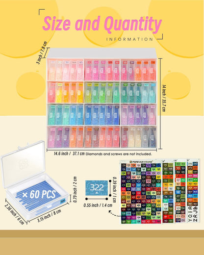 Forever Young 60pcs Diamond Art Storage Containers Trays & Stand, Diamond Painting Accessories, 2-in-1 Diamond Art Trays & Storage, Non-Foldable, Adults