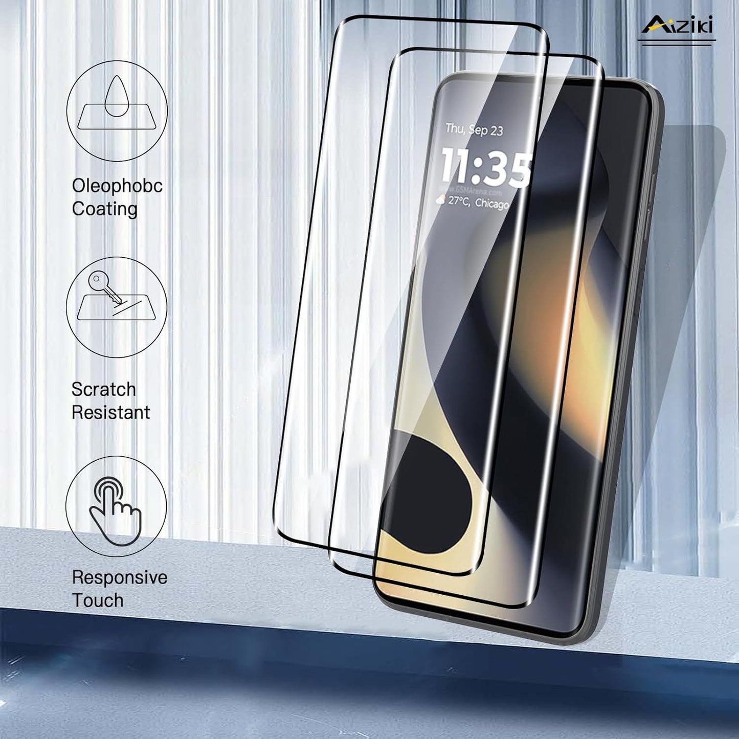 Aiziki (2 Pack) Designed for Motorola Edge 2024 Screen Protector, 9H Hardness Tempered Glass, Ultra Resistant, Shatterproof, Bubble Free for Moto Edge 2024/Moto Eege 2023 Tempered Glass, Case Friendly