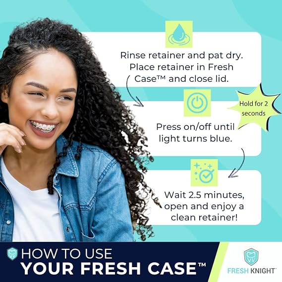 FRESH KNIGHT UVC Retainer Cleaner & Denture Cleaner - UV Retainer Case, FSA HSA Approved - Ideal for Invisalign & Mouth Guards - White UV Retainer Container - Convenient Travel Size
