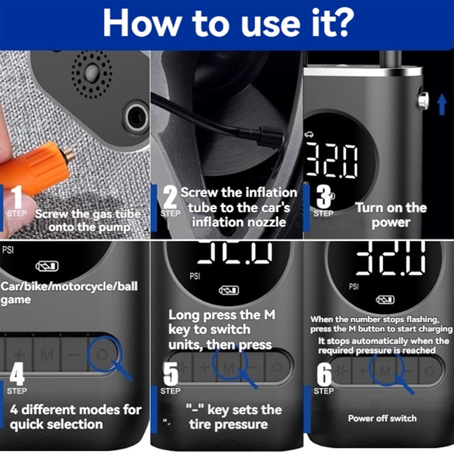 A Ircore S1 - Smart Portable Tire Inflator | Wireless Fast Air Pump, Portable Mini Air Pump, Equipped with Lighting for Car, SUV, Motorcycle, Bicycle, and Ball