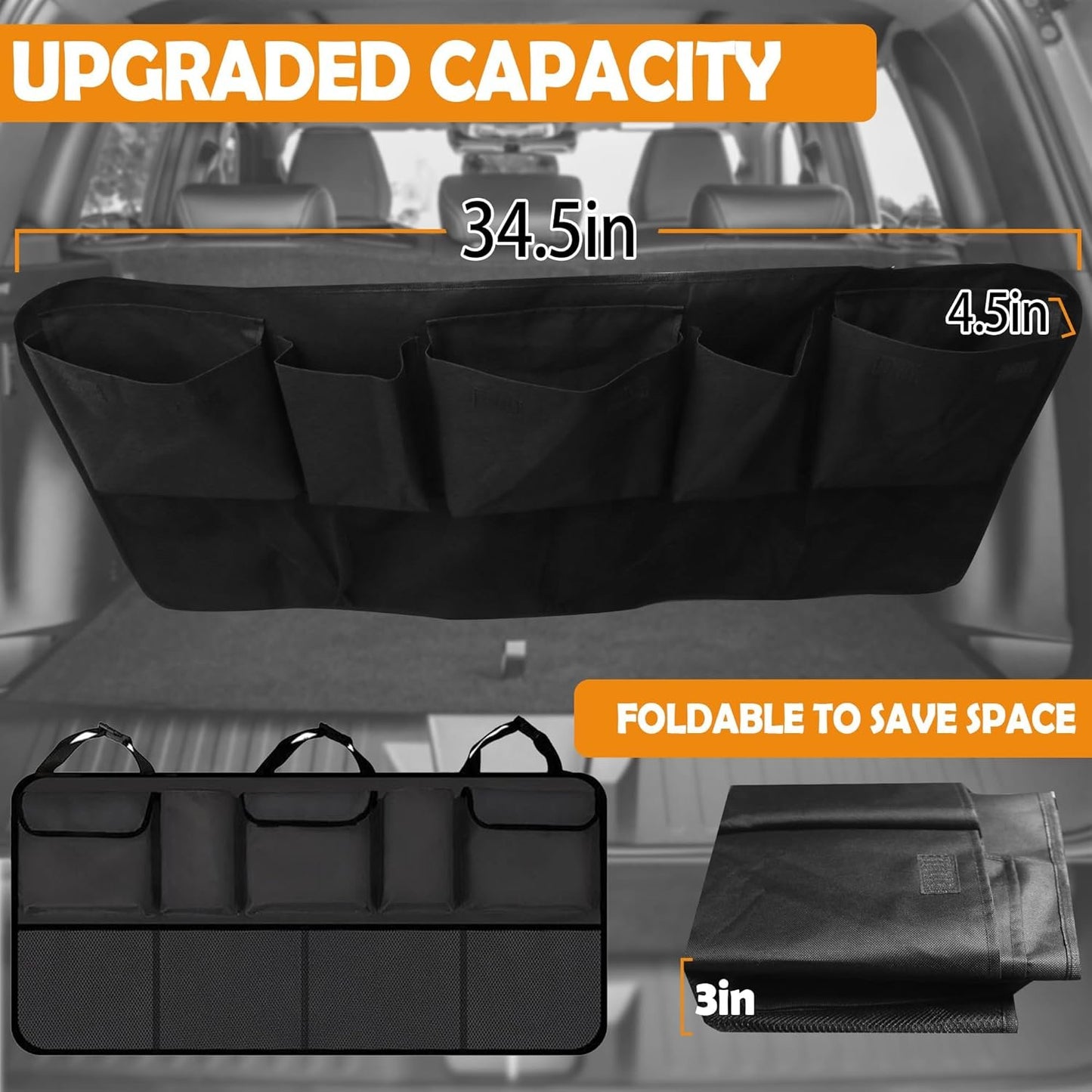 LXS Car Trunk Organizer, Large Capacity Backseat Bag Organizer Car Accessories, Equipped with 5 Pockets & 4 Mesh Pouches for Groceries(42"*20"), Hanging Trunk Organizer for SUV/MPV/Truck