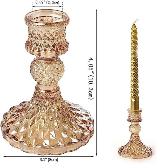 2pcs Candlestick Holders, Taper Candle Holders Glass, Candle Pillar Stands for Table Mantel Wedding Housewarming Gift Home Decoration (Gold 2pcs)