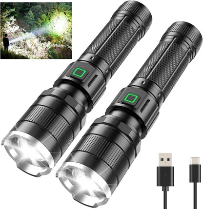 LETMY Rechargeable Flashlight, High Lumens Tactical Flashlight Rechargeable, Brightest LED Flashlights with 3 Modes & Zoomable, Waterproof Mini Flashlight for Camping Hiking Emergency (2 Pack)
