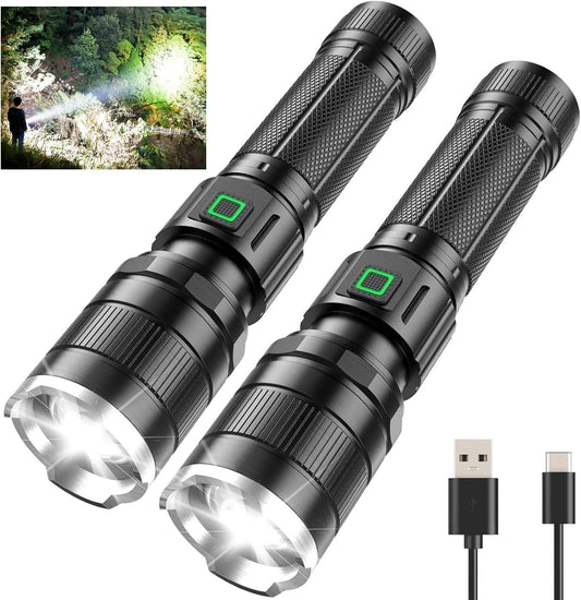 LETMY Rechargeable Flashlight, High Lumens Tactical Flashlight Rechargeable, Brightest LED Flashlights with 3 Modes & Zoomable, Waterproof Mini Flashlight for Camping Hiking Emergency (2 Pack)