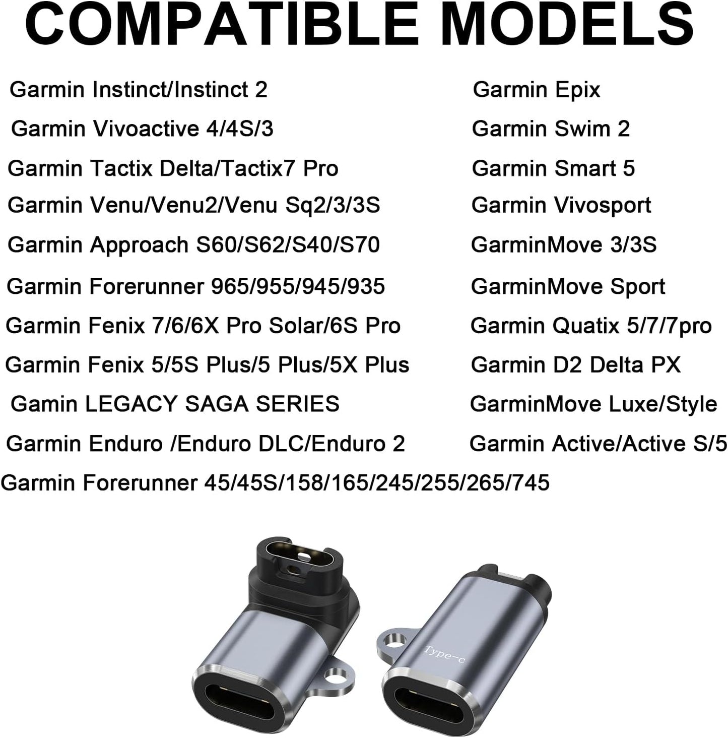 Vancle Garmin, 2 adattatori di ricarica per Garmin Venu Sq/Venu Sq 2 / Venu Sq 2 / Venu Sq 2 / Venu Sq 2 Music/Venu 2 Plus/Venu 2/2S / Venu 3/3S