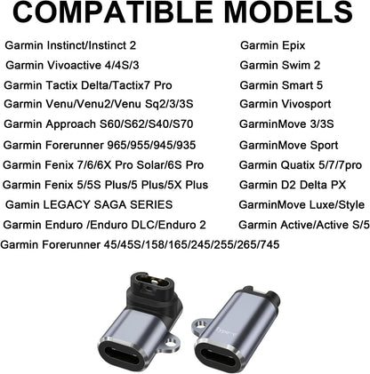 Vancle Garmin, 2 adattatori di ricarica per Garmin Venu Sq/Venu Sq 2 / Venu Sq 2 / Venu Sq 2 / Venu Sq 2 Music/Venu 2 Plus/Venu 2/2S / Venu 3/3S