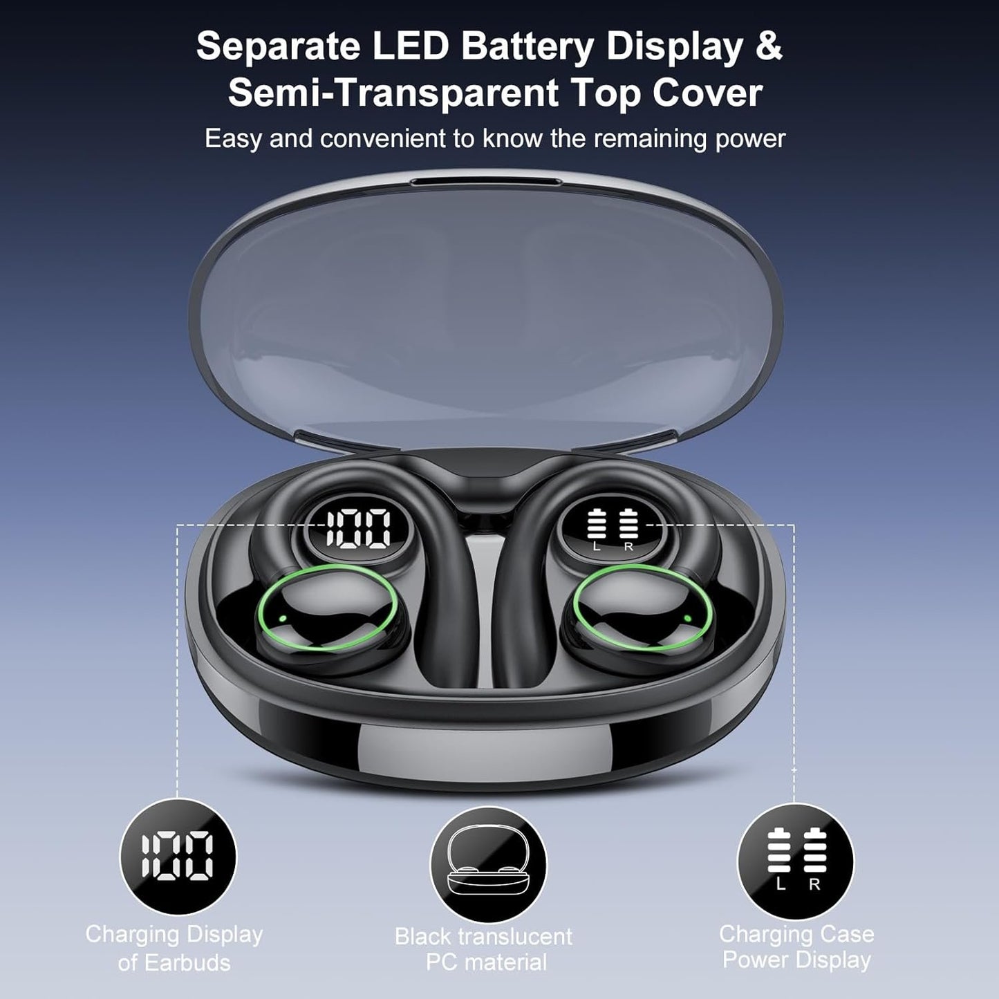 Wireless Earbuds, Bluetooth 5.3 Headphones Sport, Bluetooth Earbuds with Noise Canceling Mic, 48H Stereo Wireless Headphones IP7 Waterproof Ear Buds, Earphones with Earhooks for Sports/Workout/Running