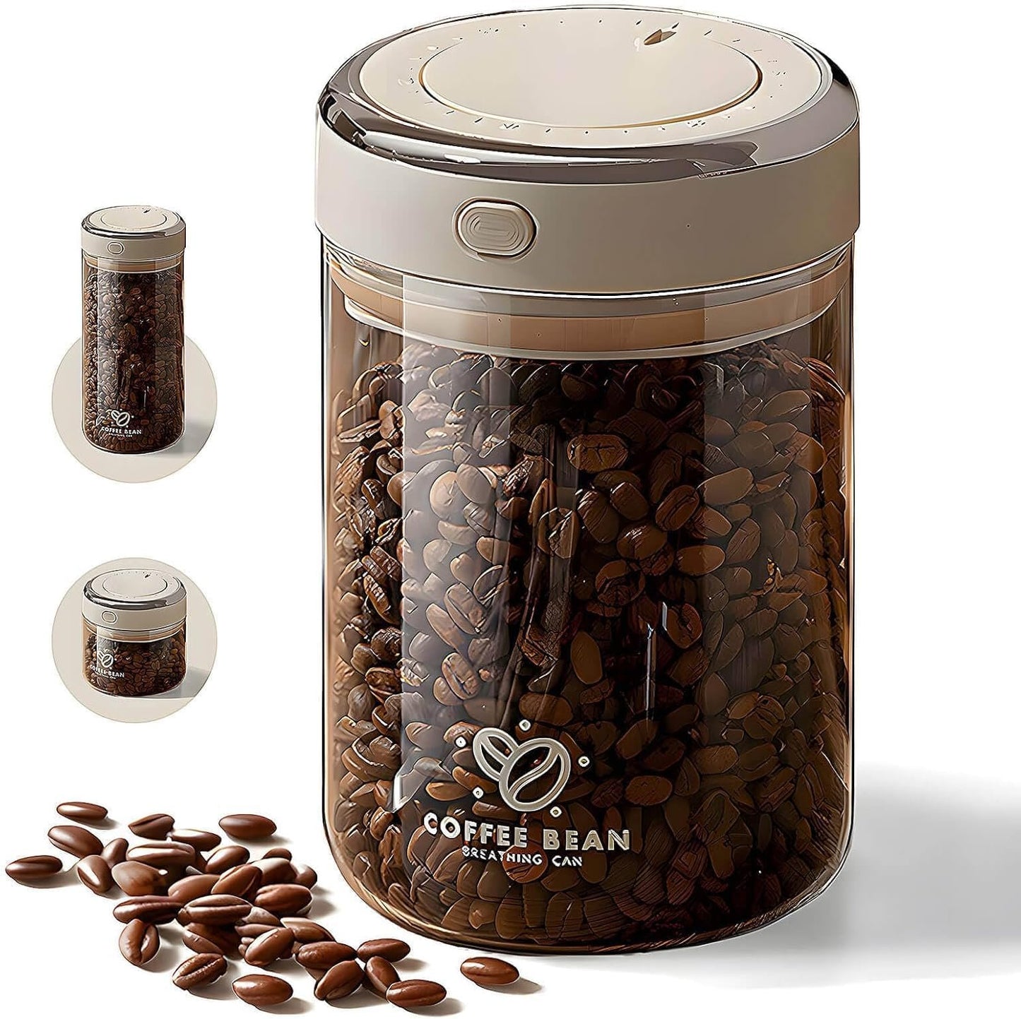 Coffee Bean Storage Container with One-way Valve Airtight Lid Date Tracker for Coffee and More Food Fresh and Storage, Clear Borosilicate Glass Coffee Canister (1.1L/37oz)
