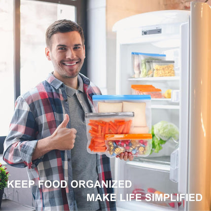 6 Pack Reusable Gallon Freezer Bags Dishwasher Safe, BPA Free Silicone, Leakproof Storage Bags for Marinate Meats, Cereal, Vegetables, Home Organization(Grey)