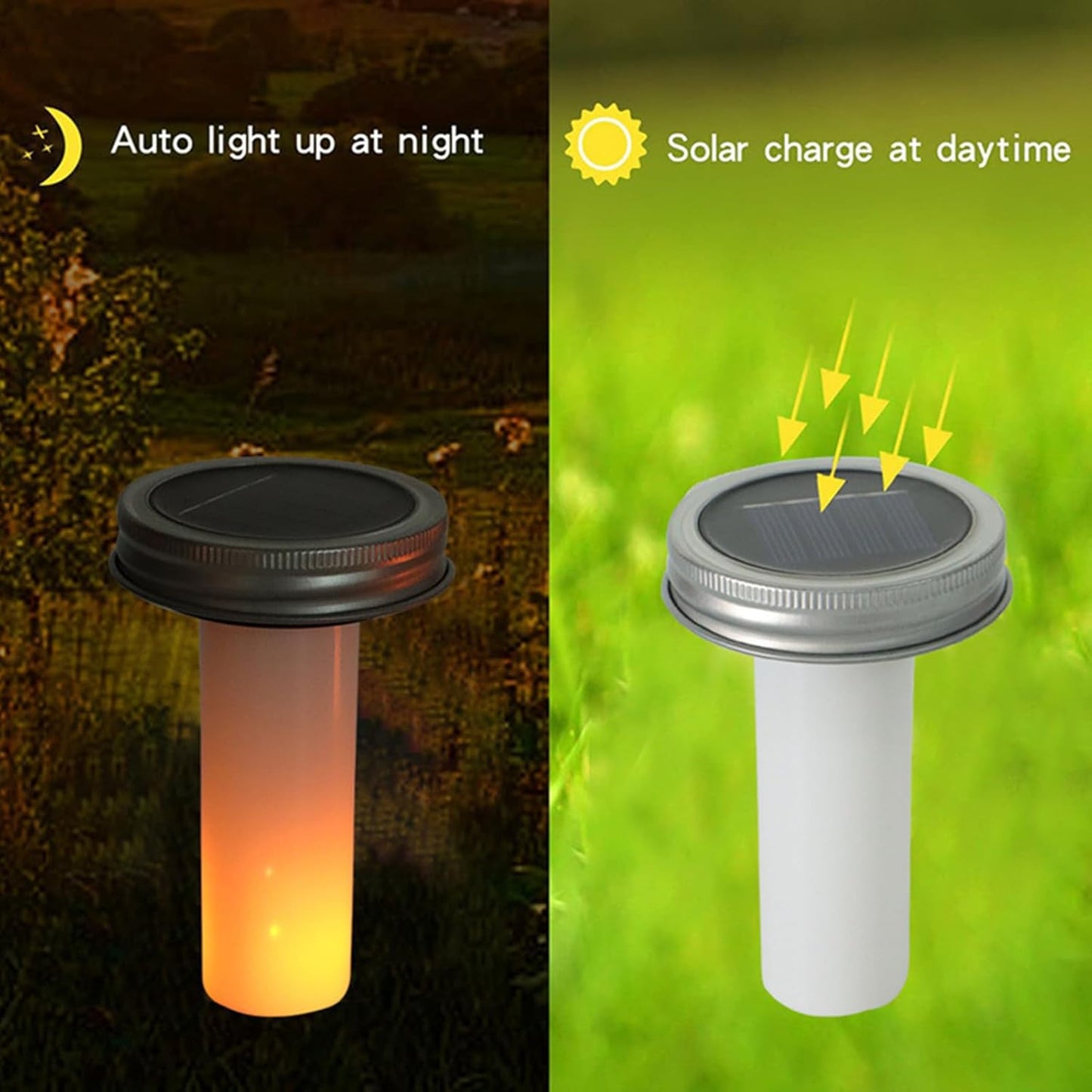 Solar Jar Light Lids, Sun-Powered Replacement Top, Wide-Mouth Cover Design, 4.45x2.76x2.76 Inches, 600mAh Battery Capacity, 6-8 Hour Charging, for Backyard, Patio, Wedding