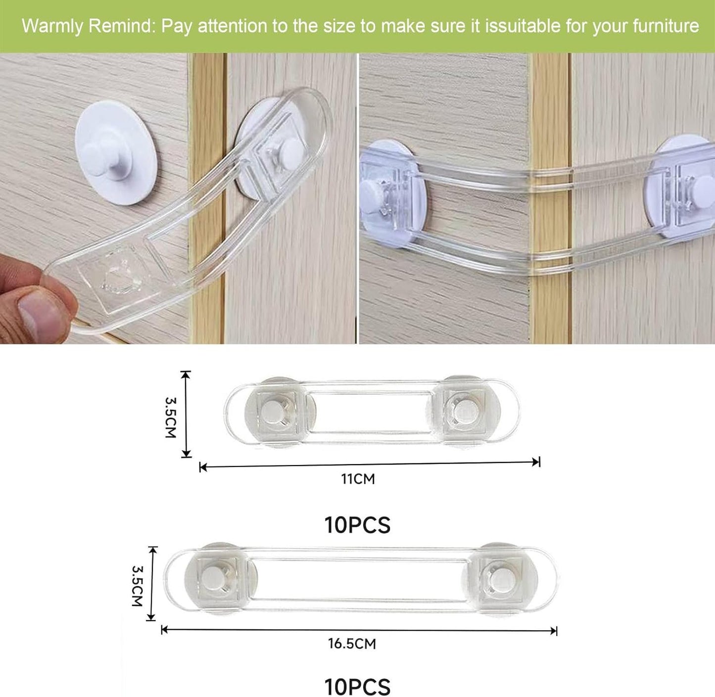 HKYLRAT 10 PackChild Safety Cabinet Locks,Baby Proofing Latches to Cabinets Drawer Door Fridge Oven Toilet Seat Kitchen Cupboard Appliance Trash Can, Adjustable Strap No Drill No Tool (10x 11.3cm)