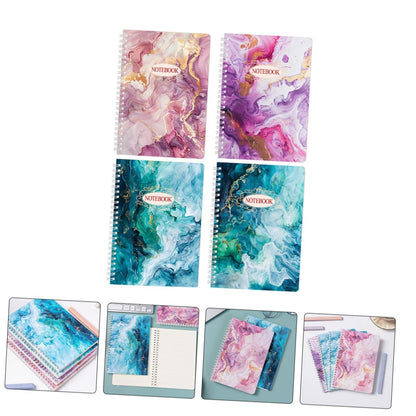 FONDOTIN 4pcs Spiral Planner Notebooks with Marble Design Pages Each Stylish College Ruled Notepad for Office School Supplies Durable Coil Binding Elegant Note Taking