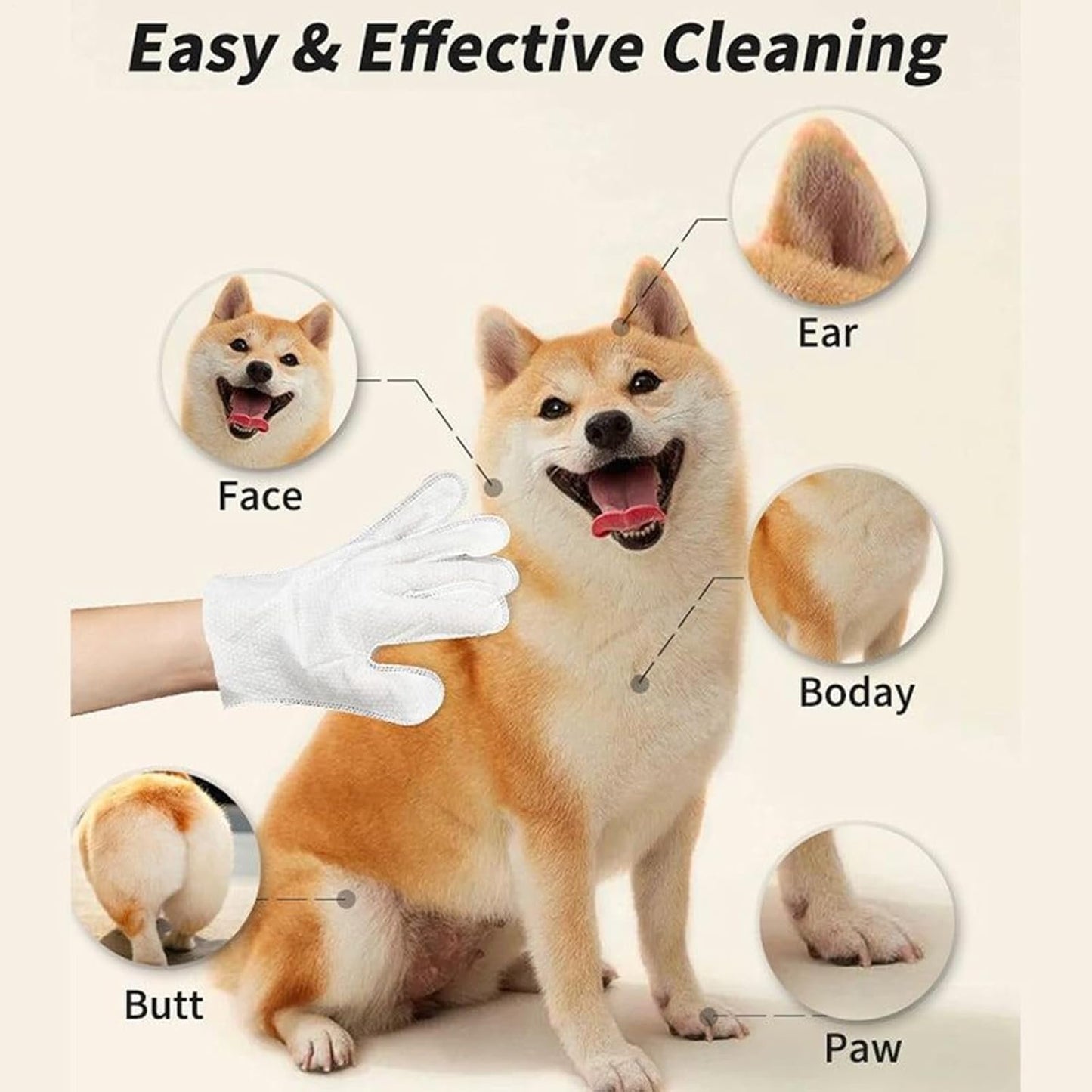 Pet Glove Wipes for Dogs,20X Cat Cleaning Gloves - Comfortable Waterless Washer Brush for Daily Care, Washing Grooming Bathing, Paw Hygiene