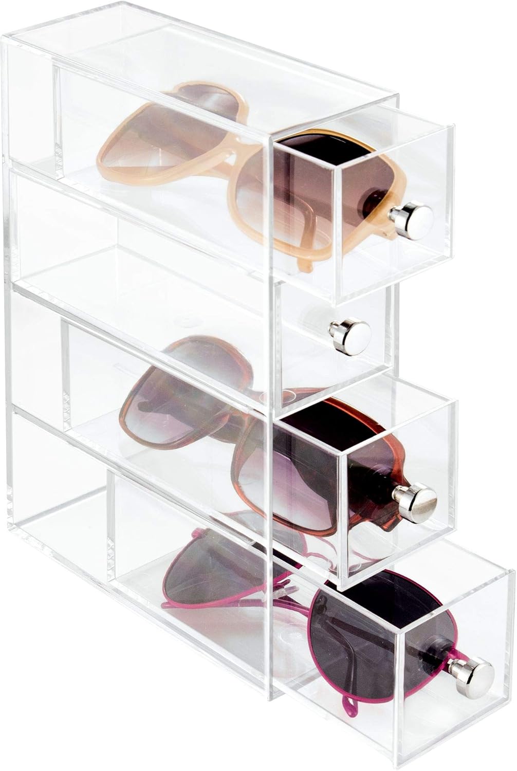 iDesign Makeup Organizer with 4 Drawers, Mini Drawer Makeup Organizer for Make Up, Cosmetics, Jewelry, Makeup Organizer with Plastic Swivel Drawers, Clear