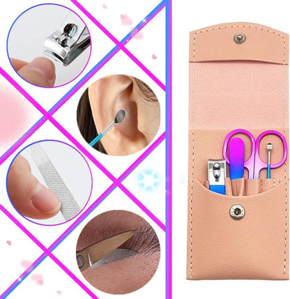 SHICEN Manicure Set, Professional Women Nail Clippers Kit 4PCS， Stainless Steel Nail Cutter Care Tools Professional Grooming Kits, PU Leather Travel Case（Pink）
