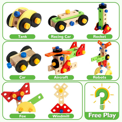 Montessori Construction Toys for 3 4 5 Year Old Boys Wooden Kids Tool Building Set Toddler Toy Box Pretend Play Stem Toy Fine Motor 3 4 5 Year Old Boys Girls Christmas Birthday Gift