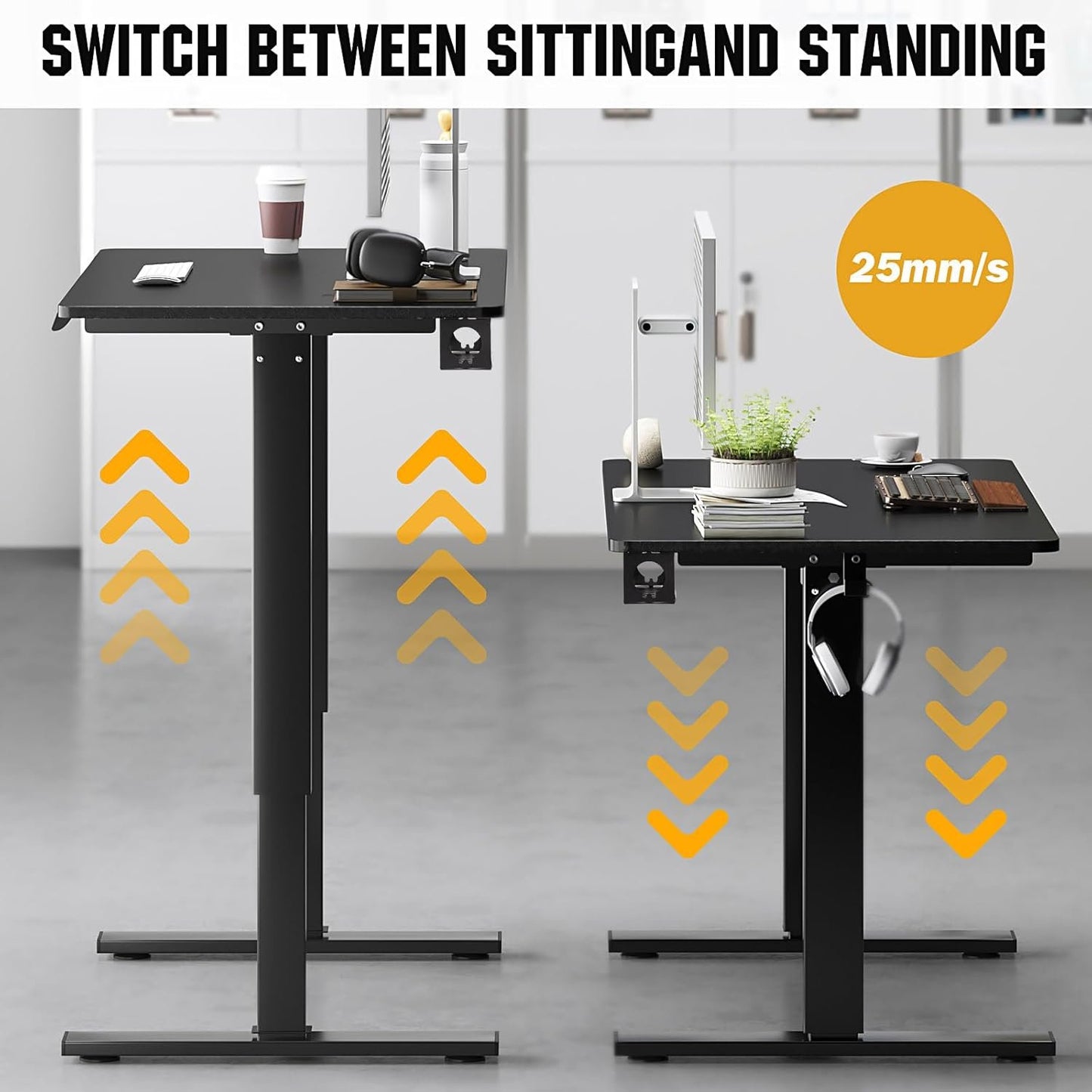 sogesfurniture 39.4" Height Adjustable Electric Standing Desk, Sit Stand up Desk Ergonomic Computer Desk with Memory Preset, Lift Motorized Desk Workstation for Office Home Work, Black