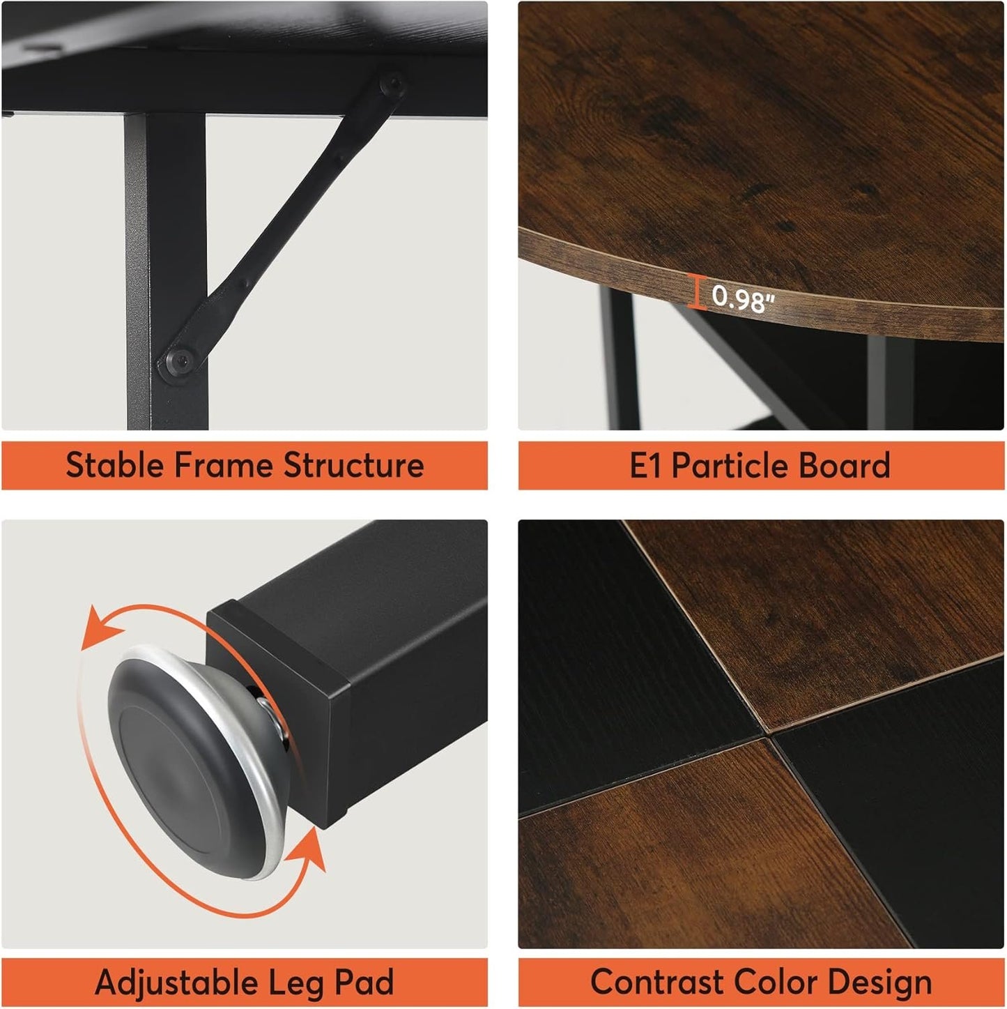 Tribesigns 47 inch Round Dining Table for 4, Wood Kitchen Table Large Dinner Table with Storage Shelf Metal Legs for Home Dining Room Living Room, Black Rustic Brown