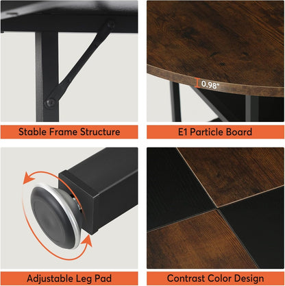 Tribesigns 47 inch Round Dining Table for 4, Wood Kitchen Table Large Dinner Table with Storage Shelf Metal Legs for Home Dining Room Living Room, Black Rustic Brown