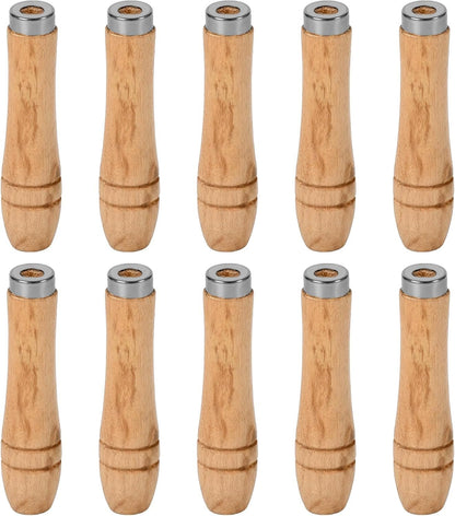 TopHomer 10 Pieces Wooden File Handle, Safety File Handle with Metal Safety Rings, File Cutting Tool Handle, Durable Replacement File Cutting Handle for Woodworking Carpenter (90mm)