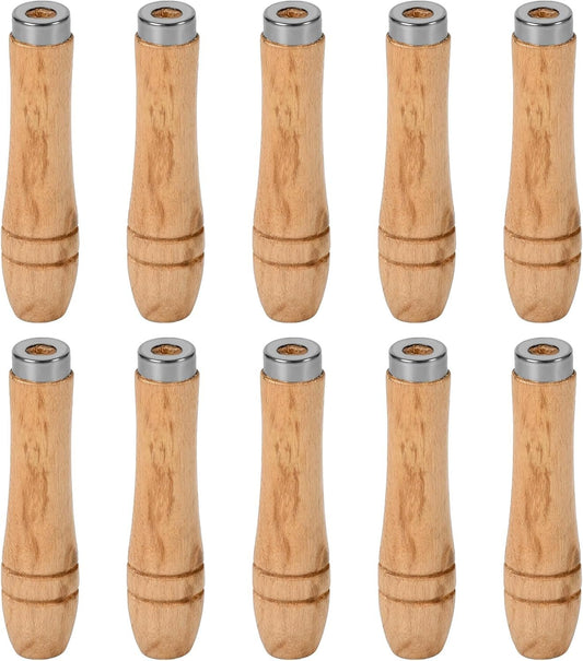 TopHomer 10 Pieces Wooden File Handle, Safety File Handle with Metal Safety Rings, File Cutting Tool Handle, Durable Replacement File Cutting Handle for Woodworking Carpenter (90mm)