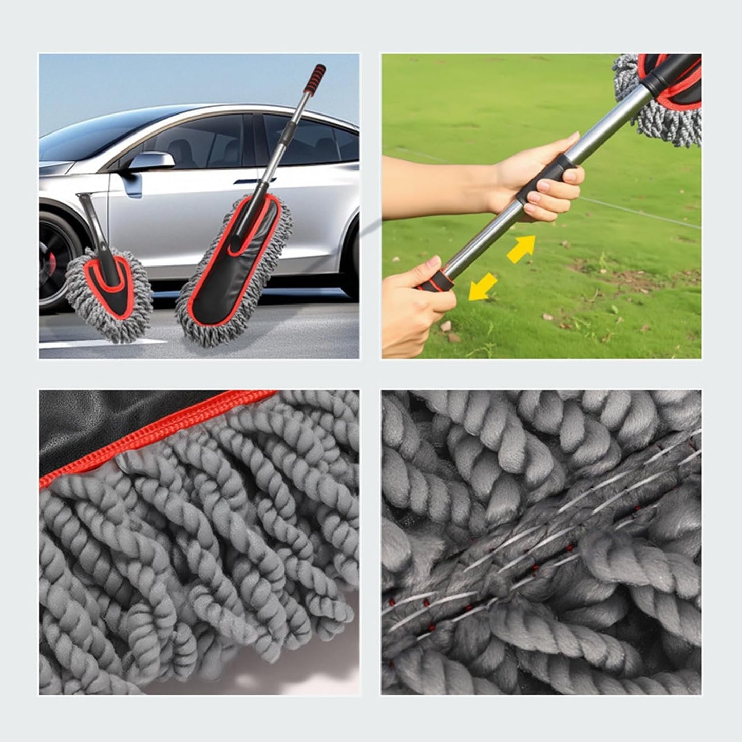 Mimoqk Auto Wash Brush, Portable Cleaning Duster, 2 x Extendable No Scratch Soft Tool for Exterior Maintenance, Household Dusting Detailing Automotive Interior Accessories, 35,43 pollici