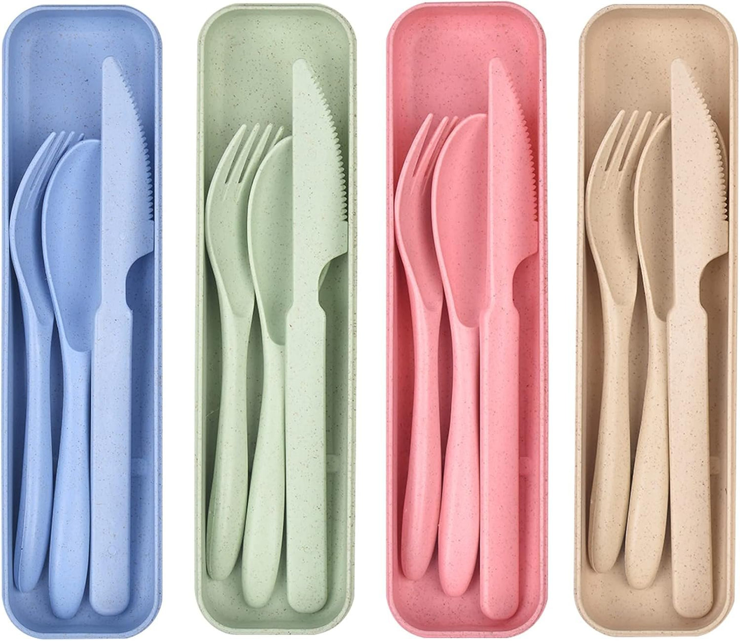 4 Pack Reusable Utensils Set with Case, Spoon Knife Fork Portable Cutlery Set, Eco Friendly Non-Toxin Reusable Travel Utensil Set for Adult Picnic Camping or Birthday