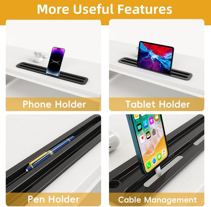 Mexin Dual Monitor Stand Riser with 2 Drawers, 39 Inch Extra Long Wood Desk Organizer, Desktop Riser for Laptop, Printer, Computer, TV, Perfect for Home Office, White