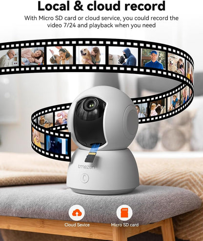 TMEZON Indoor Security Camera 2K,Pan/Tilt Wi-Fi Pet Camera with Vicohome App WiFi IP 3MP HD 360Â° Baby Monitor,One-Click Call Your Families,Detection & Notification, Night Vision