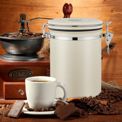 Pitmoly Airtight Coffee Canister with CO2 Valve,2.8L Food Storage Container, 32OZ Stainless Steel Coffee Storage Jar with Date Tracker and Measuring Scoop for Coffee Beans, Grounds, Sugar and Flour