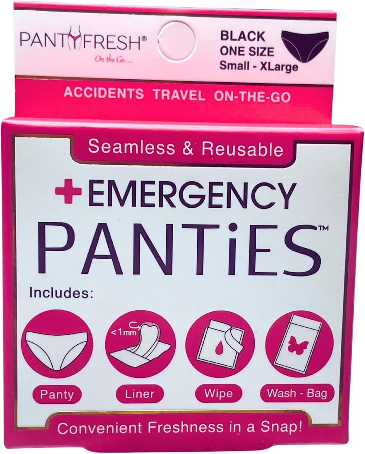 Panties On The Go Kit = Women's Seamless Underwear, Pantyliner, Wipe & WashBag