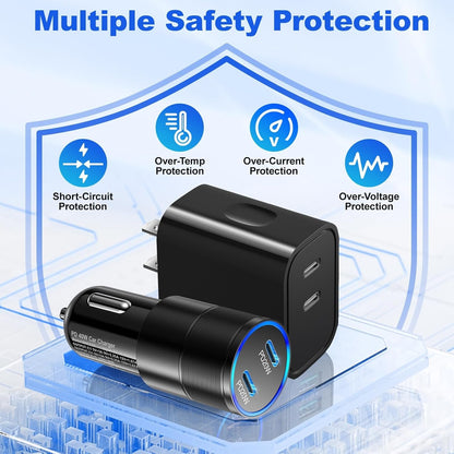 iPhone Car Charger Fast Charging, 40W Dual USB-C Cigarette Lighter Car Charger Adapter+2Pack 6ft USB C Cable+20W USB C Wall Charger Block for iPhone 16/16 Plus/16 Pro/16 Pro Max/15/15 Pro Max, iPad