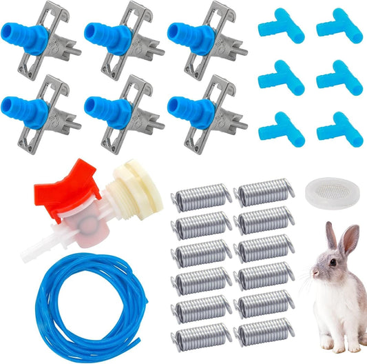Zarique Automatic Rabbit Watering Kit Include 6 Nipple Drinker Feeders, ID 5/16" Hose, Barb Fittings to G1/2" Thread Connector,Rodent Poultry Watering System Bucket Connector,Animal Water Dispenser