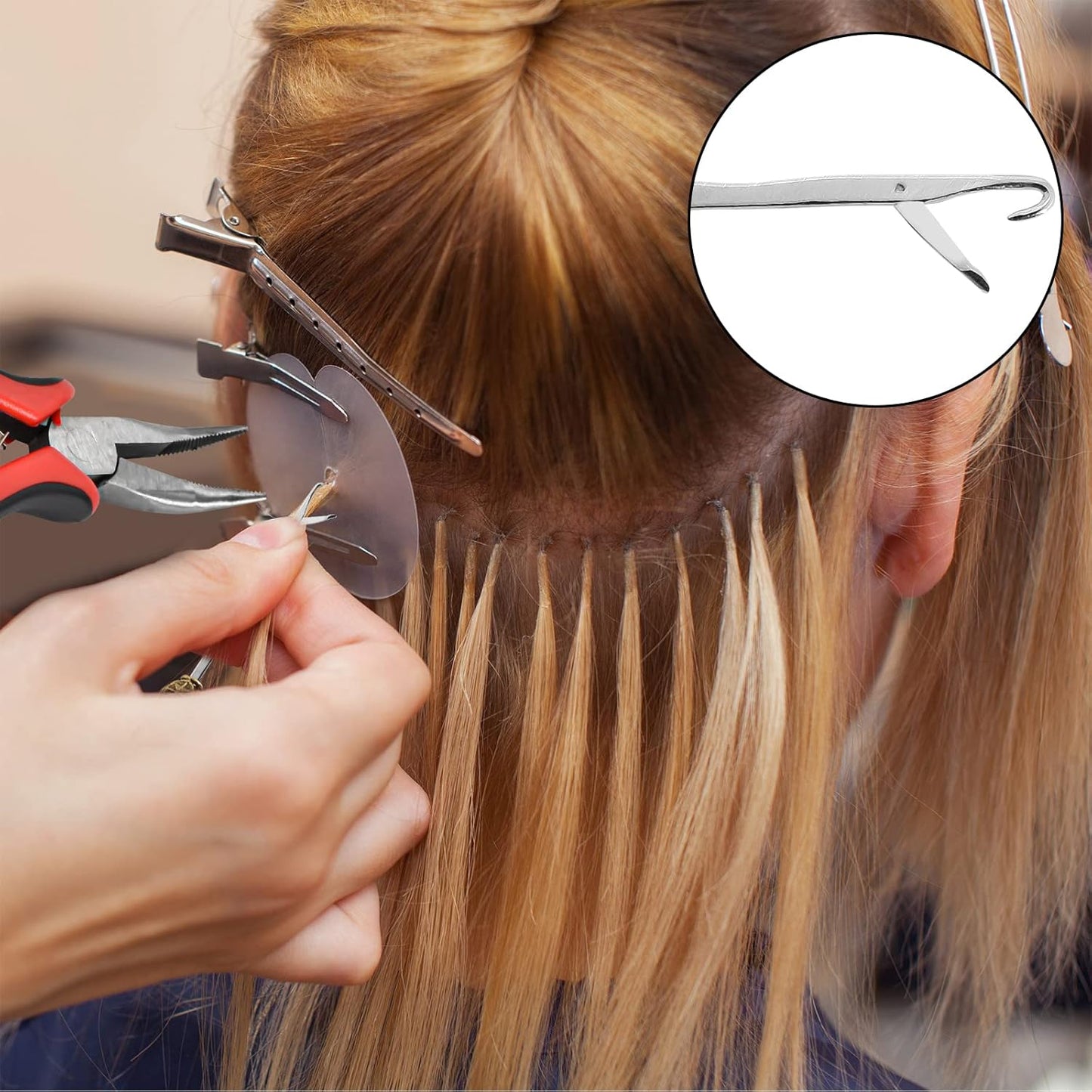 Colexy 200 Pieces Brown Micro Rings for Extension and 1 Piece Clip 2 Pieces Hooks, Hair Extension Tool Set, Wig Connector Kit, Hair Extension Accessories